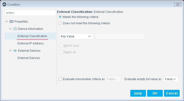 Use External Classification Information in Policies Use the External Classification host property in Forescout platform policies to detect and control your network devices.
