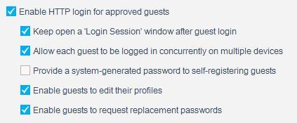 HTTP Login Action, Guests Tab Guest Login Session Options These options let you control the guest login experience.
