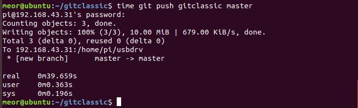 Step 6: Push and send the file to the git repository server in Raspberry Pi. The file will be pushed to the master branch of the git repository on the server.