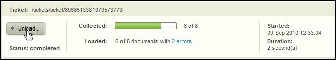 Creating and Configuring Flows 3. (Optional) To remove the loaded documents from the database, Click Unload: 4.