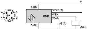 Connections and Schema Connections Connector Wiring (1) : Synchronization (2) : External setting pushbutton or XXZPB100 remote teach pushbutton.