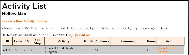 View, Edit, or Delete an Activity On the Home page, click Add, Edit, View my Activities, either by Month or for Year.