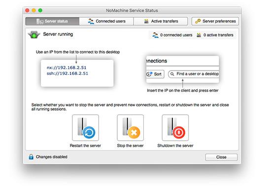 Show the service status To access the server settings, click 'Server preferences'.