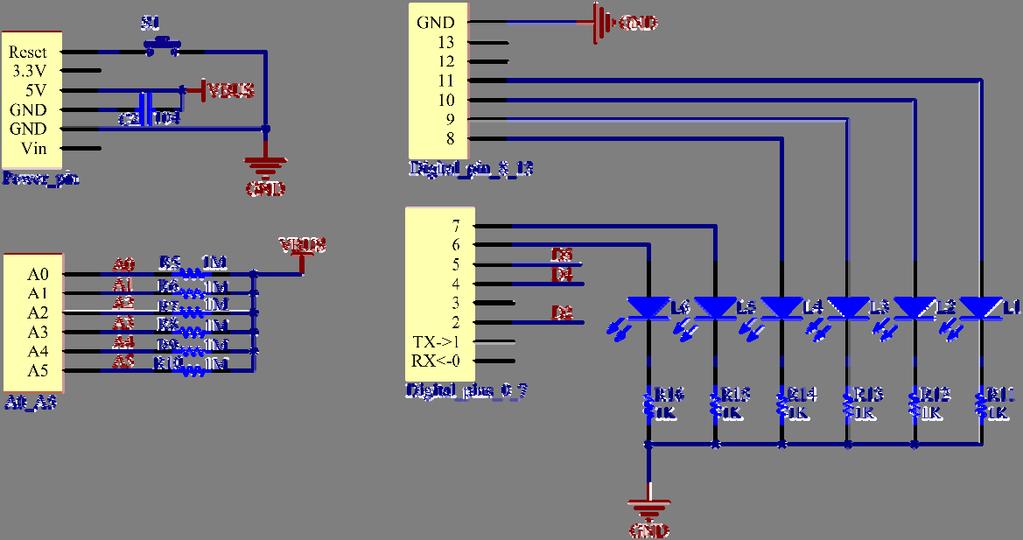 1μF ceramic capacitor respectively, when you touch the GND and one or two of A0-A5,