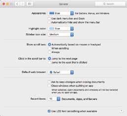 Changing the Appearance The general appearance of items within OS X El Capitan can be changed within the General System Preferences.