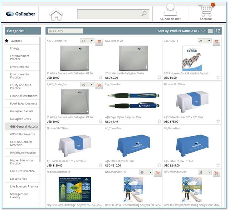 Browse the Catalog To find a particular item, you can browse through the categories on the left side of the screen, or you can enter a keyword in the