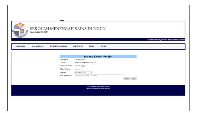 Figure 1 Example of Outing System in SM Sains Dungun Based on the observation, we can conclude that enhancement can be made by add notify the admin or warden when student fill the form as warden can