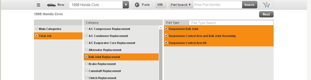 use the Part Type Search to quickly search for a specific part type.