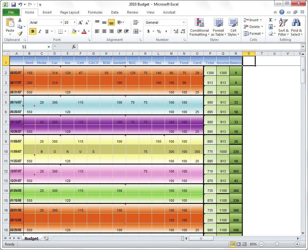v Backstage View contains tools to work with workbook files and manage Excel settings. w Ribbon contains groups of tools for use with Excel 2010. x Worksheet Area displays the current worksheet.