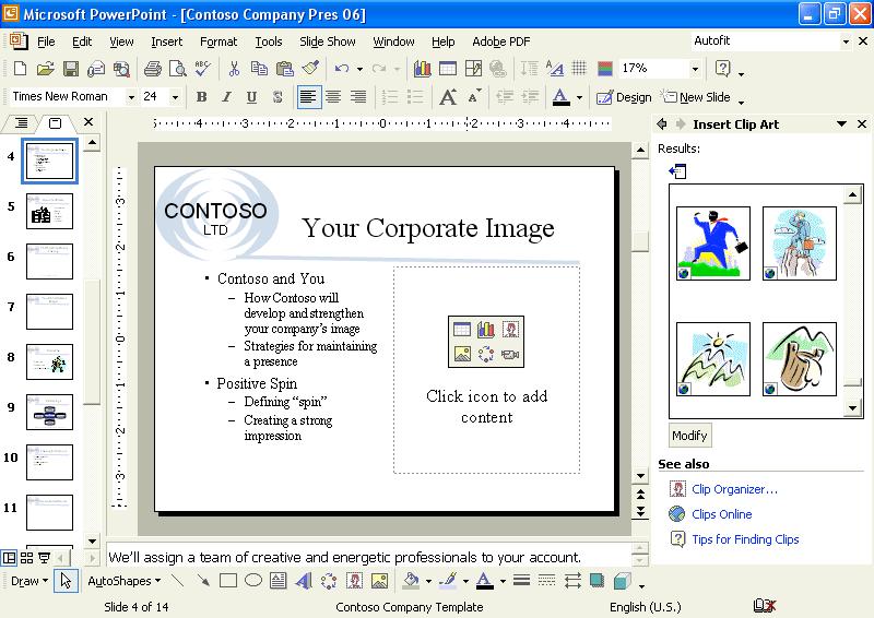 6.4 Presentation Fundamentals 4 Scroll down, if necessary, and then click a clip art picture similar to the one shown in the following illustration: PowerPoint inserts the clip art.