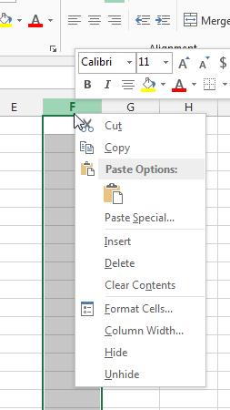 Deleting a Column or Row To delete a column: 1. Click the column header to highlight it. 2. Right-click on the highlighted column s header. 3. Click Delete. The columns are shifted to the left.