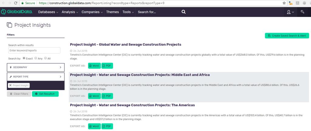 Project Insight Reports The Project Insight Reports assess country and sector opportunities through a detailed analysis of all major project activity in the market.