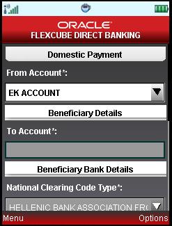 Domestic Payment Screen3 Field Description Field Name From Account Beneficiary Details Description [Mandatory, Drop down] Select the From Account as the source account for the domestic payment.