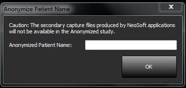 1. On the Main Screen, select the study to anonymize. 2. Select the Anonymize button. 3. Enter an anonymized patient name. 4. Click OK to confirm anonymization. FIGURE 5.