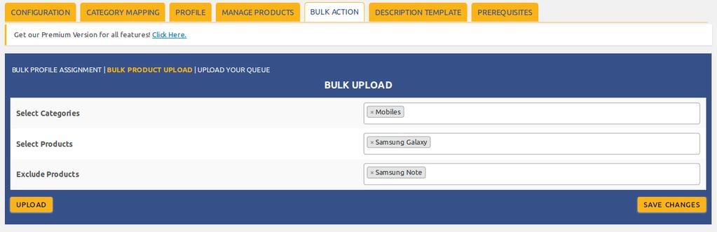 time. Bulk Product Upload In this section user can select