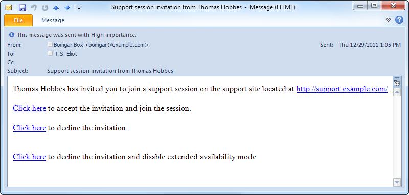 The appliance also sends an email notification when you are invited to a session. This allows you to join a session even if you are not currently logged into the console.