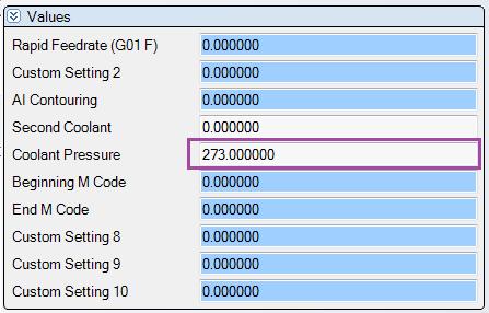 6.3 Coolant Pressure Code The coolant pressure code is set by using Coolant Pressure on the Custom Tab of the operation page.