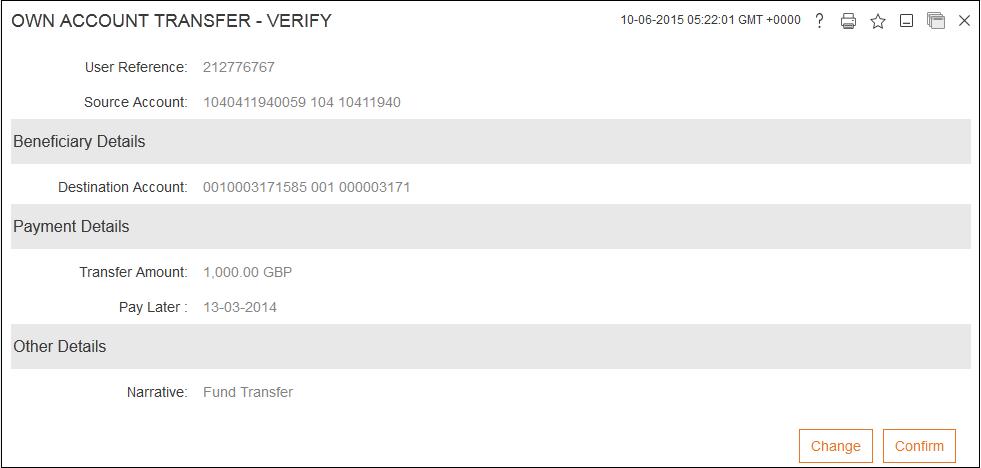 Own Account Transfer - Verify 3. Click Confirm.