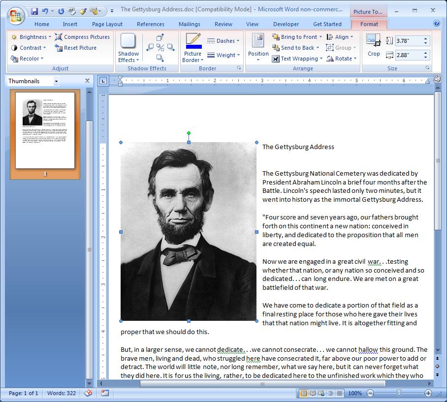 Figure 4.12 Format Picture dialog box with Layout tab selected Change the picture size 1. Click on the picture (Abe Lincoln) you inserted.
