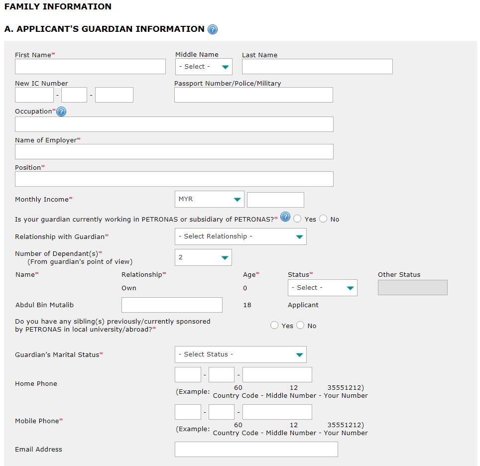 (OR) Applicant s father information Figure 20.0: Applicant s guardian information page 1. Key in all required fields as shown in Figure 21.0. Is your father still Radio button alive?