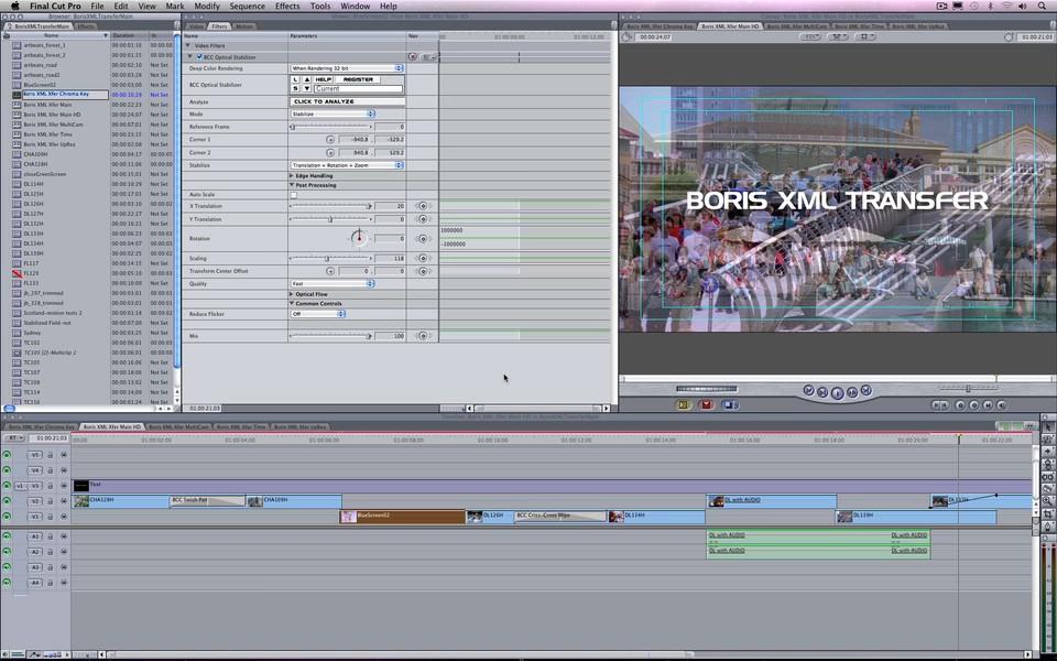 Using Boris XML Transfer to move a timeline from FCP to AE While Final Cut Pro (FCP) may be a very good editing system, and a fine host for some of the effects that you need to do upfront, like