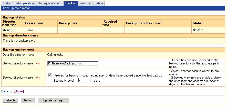 Chapter 3: Operation Note When the Management Console is first started following installation, set the environment file backup destination address and the director data backup destination address.