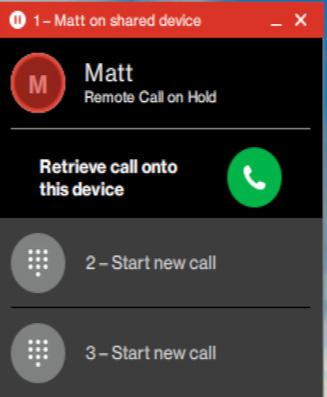 Select line 2 labeled as 2 Start new call in Call Manager From a desk phone or One Talk mobile app to the One Talk for Desktop app: 1.