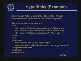 Here we give a very simple example of a hyperlink. So the beginning html and body are the standard things.