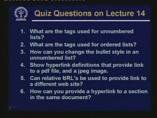 (Refer Slide Time: 57:21) What are the tags used for unnumbered lists?
