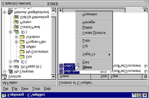 Right click on the selected files. The context menu appears The bottom of the window can be seen and the top is hidden.