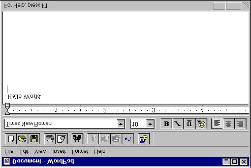 Creating a Document in Wordpad In the Wordpad window, type Hello World followed by the Enter key. Windows Explorer The hello.doc file now appears in the right frame.