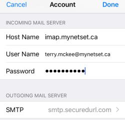 Change the Incoming Mail Server Host Name to imap.mynetset.ca b.