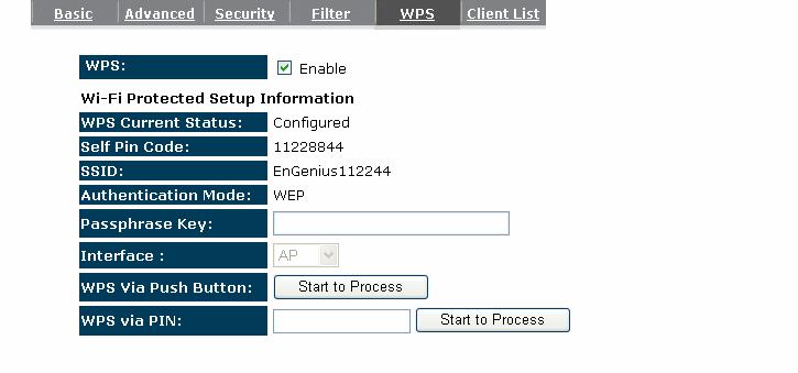 6.6. WPS (Wi-Fi Protected Setup) WPS is the simplest way to establish a connection between the wireless clients and the wireless router.