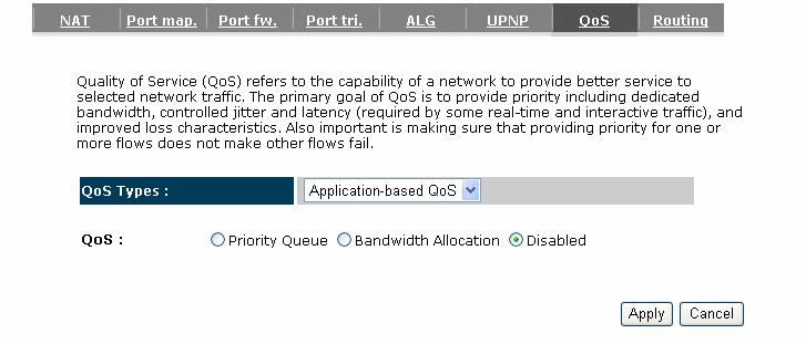 Policy: Specify the policy the QoS, Min option will reserve the selected data rate in QoS queue. Max option will limit the selected data rate in QoS queue.
