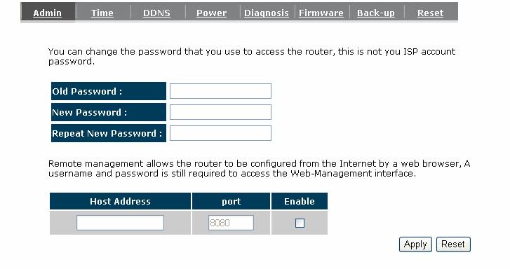 9. TOOLS 9.1. Admin You can change the password required to log into the broadband router's system web-based management. By default, the password is: admin.