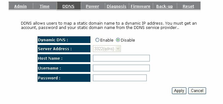 9.3. DDNS DDNS allows you to map the static domain name to a dynamic IP address. You must get an account, password and your static domain name from the DDNS service providers.