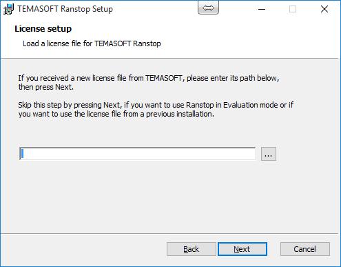 Figure 6: TEMASOFT Ranstop installation wizard, the Welcome dialog e) On the