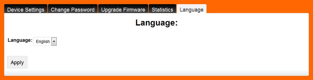 Language Language tab offers English or Spanish language for the web