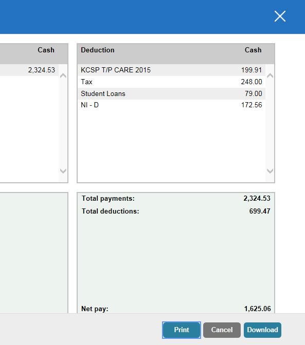 Alternatively, you can select print to print the payslip should you need to have a hardcopy.