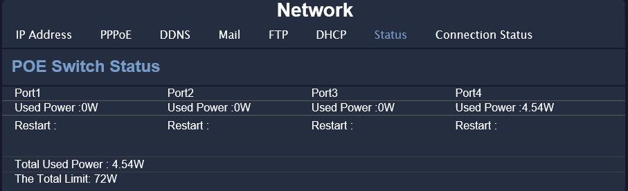 H-1. POE SWITCH Status: Click in the POE SWITCH Status button to check on the POE connection