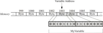 Representation of a variable in memory int myvariable = 12000; Attributs of variabiles: type of data - may be fundamental or user-defined type and determine the