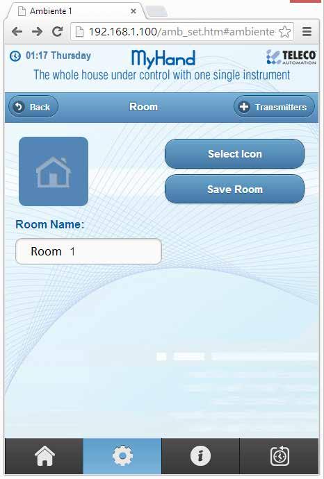 On setting menu, select and click on the empty room. Select Icon and enter the Name for each room.