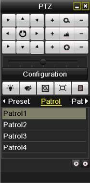 1. Press PTZ control on the IR remote, or click PTZ Control icon on the quick setting toolbar, to show the PTZ control toolbar. 2. Choose Patrol on the control bar. 3.