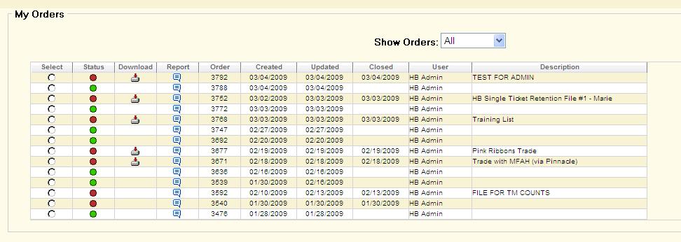 My Orders All of the orders ever created by your organization are displayed along with the status if there is any list exchange requests associated.