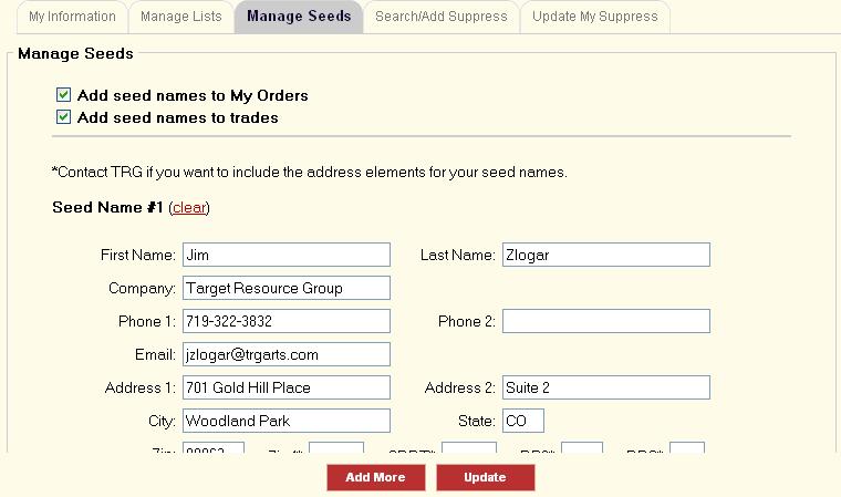Manage Seeds emerge allows you to enter seed names (decoys) that can be added to the lists you pull from the system, as well as to the trade files you release to other organizations.
