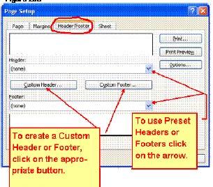 Header/Footer tab Use preset or create custom Headers and Footers for your document.