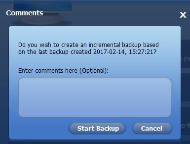 Create Incremental Backup Backups made after the first one are incremental to save the changes since the first backup.