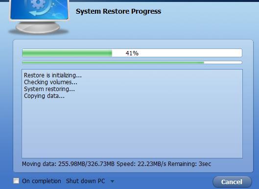 Restore from Backup AOEMI will automatically begin the