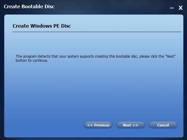 Create Bootable Media This screen appears for MBR/BIOS formatted disks.