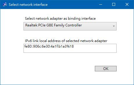 Device Enablement Utility 2. Select a network adapter from the drop-down list and click OK to continue. IMPORTANT!